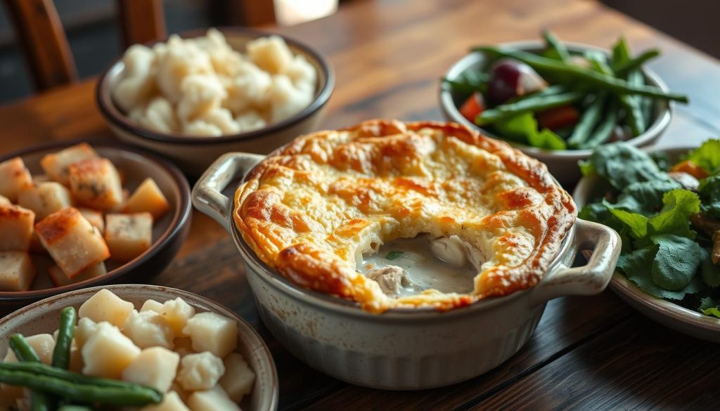 Chicken pot pie with side dishes